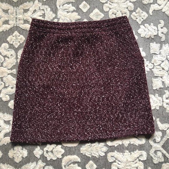 LOFT, Burgundy Tweed, Lightweight, Mini-skirt, Size: Small - Picture 2 of 7